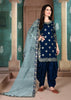 NAVY BLUE MIRROR WORK SEMI STITCHED SUIT (6879161254081)