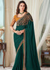 TEAL GREEN DESIGNER EMBROIDERED SATIN SILK SAREE