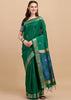 TRUE GREEN WOVEN TEXTURED COTTON SILK SAREE