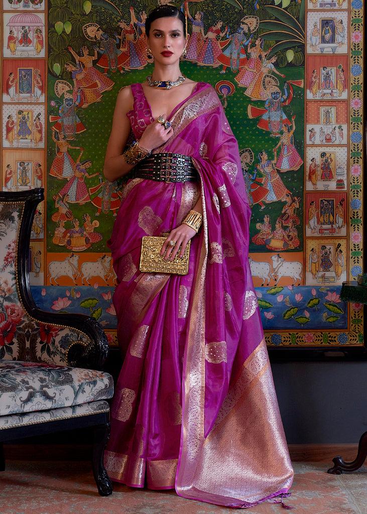 Orchid Purple Woven Banarasi Organza Silk Saree