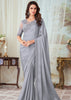 POWDER GREY WOVEN SATIN SILK SAREE