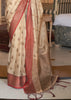 ROYAL BEIGE WOVEN BANARASI TUSSAR SILK SAREE WITH BERRY RED BORDER (6623516491969)