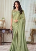 BASIL GREEN DESIGNER EMBROIDERED SATIN SILK SAREE