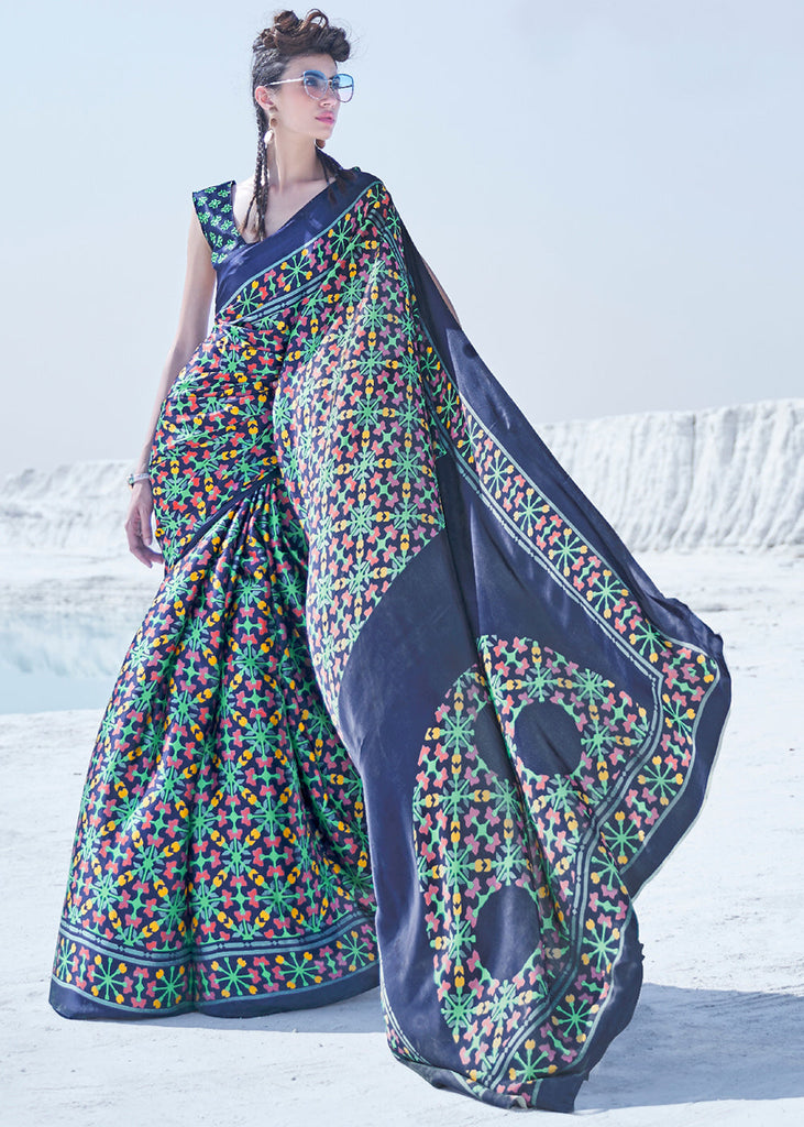 BLEACHED DENIM PRINT SAGA SAREE (6117310202049)