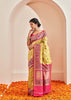 Ikat (Pre-Order): Kanjivaram saree in the shades of Green and Pink with a Patola Border (6894255079617)