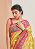 Ikat (Pre-Order): Kanjivaram saree in the shades of Green and Pink with a Patola Border (6894255079617)