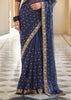 MIDNIGHT BLUE ORGANZA SILK DESIGNER SAREE (6946331951297)