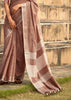 EARTHY BROWN WOVEN LINEN SAREE WITH KHADI PRINT BLOUSE (6713081299137)