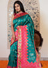 Parineeta: Teal Blue Banarasi Saree With Beautiful Paithani Border