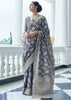 Greyish BLUE LUCKNOWI CHIKANKARI COTTON PRINCESS SAREE (5899894128791)