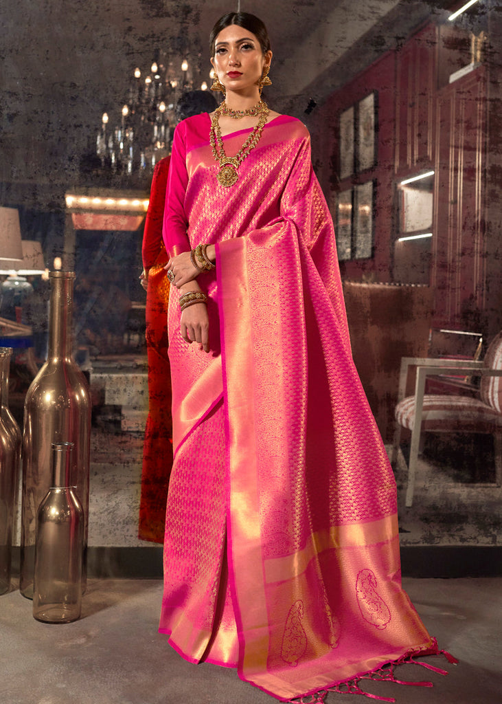 ROYAL PRINCESS GOLDEN PINK WOVEN KANJIVARAM SAREE (5967215395009)