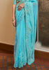 OCEAN BLUE ORGANZA SILK DESIGNER SAREE (6873798967489)