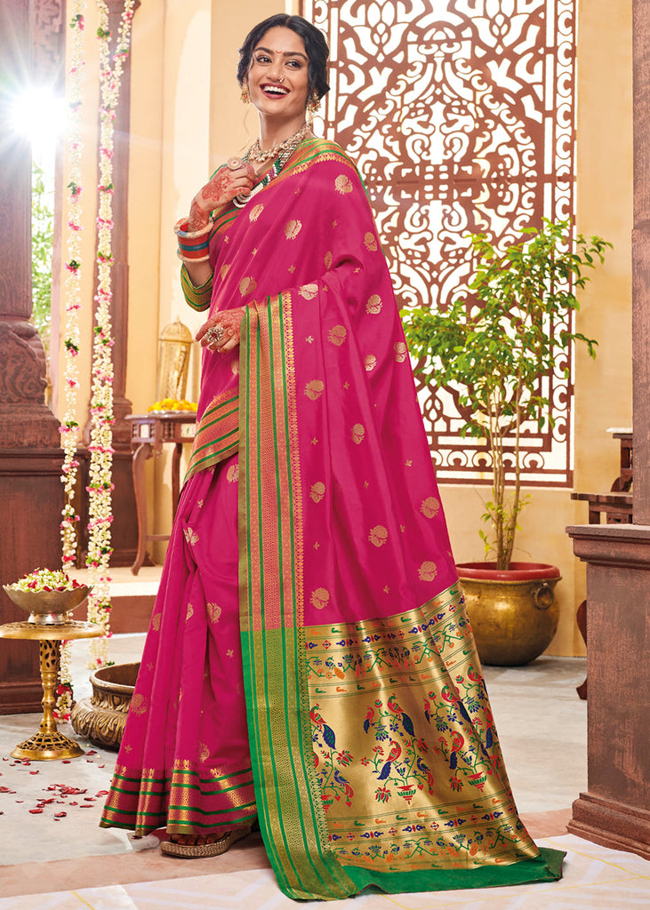 BLOSSOM FESTIVE PINK WOVEN PAITHANI SILK SAREE (6586182762689)