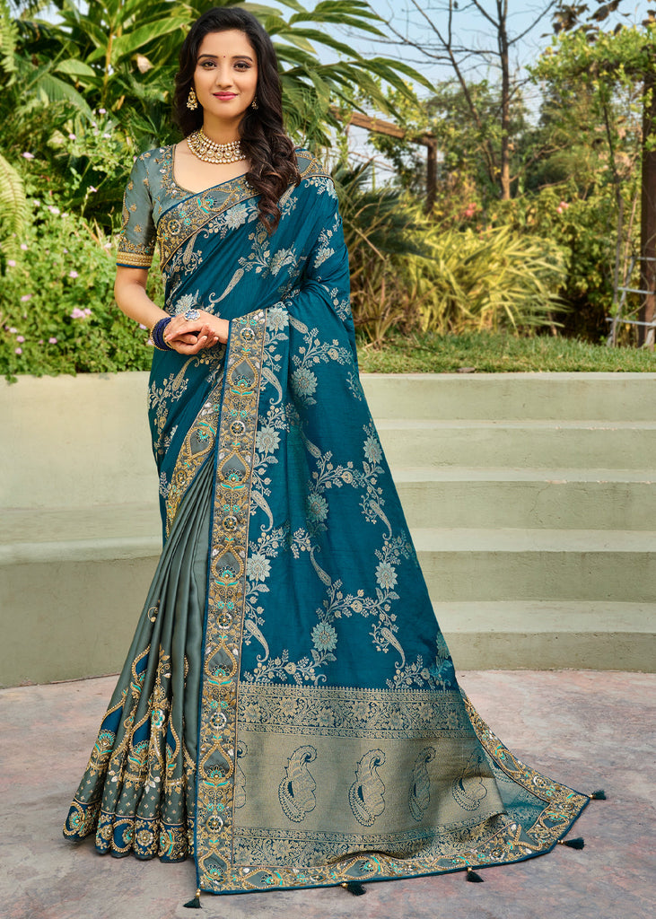 Royal Blue Veena Kanjivaram Silk Saree – Zariknyaa