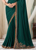 TEAL GREEN DESIGNER EMBROIDERED SATIN SILK SAREE