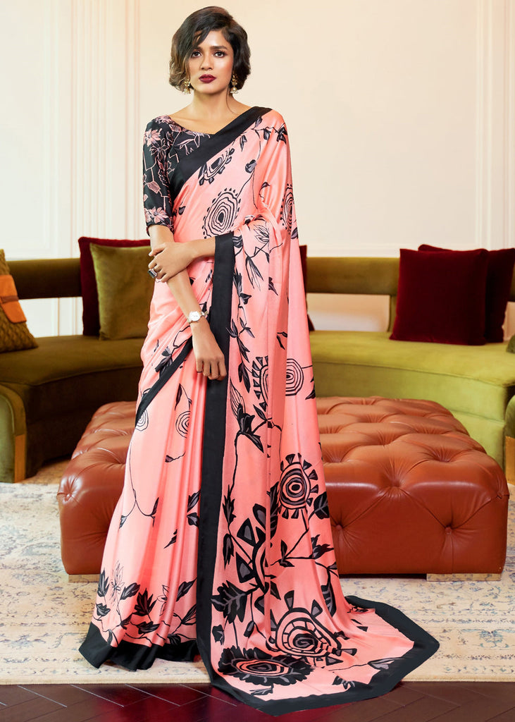 CANDLELIGHT PINK PRINT SAGA SAREE (5975328522433)