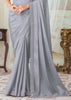 POWDER GREY WOVEN SATIN SILK SAREE