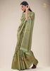 DEEP MINT GREEN WOVEN JECQUARD FLORAL PRINT SAGA SAREE (6782265393345)