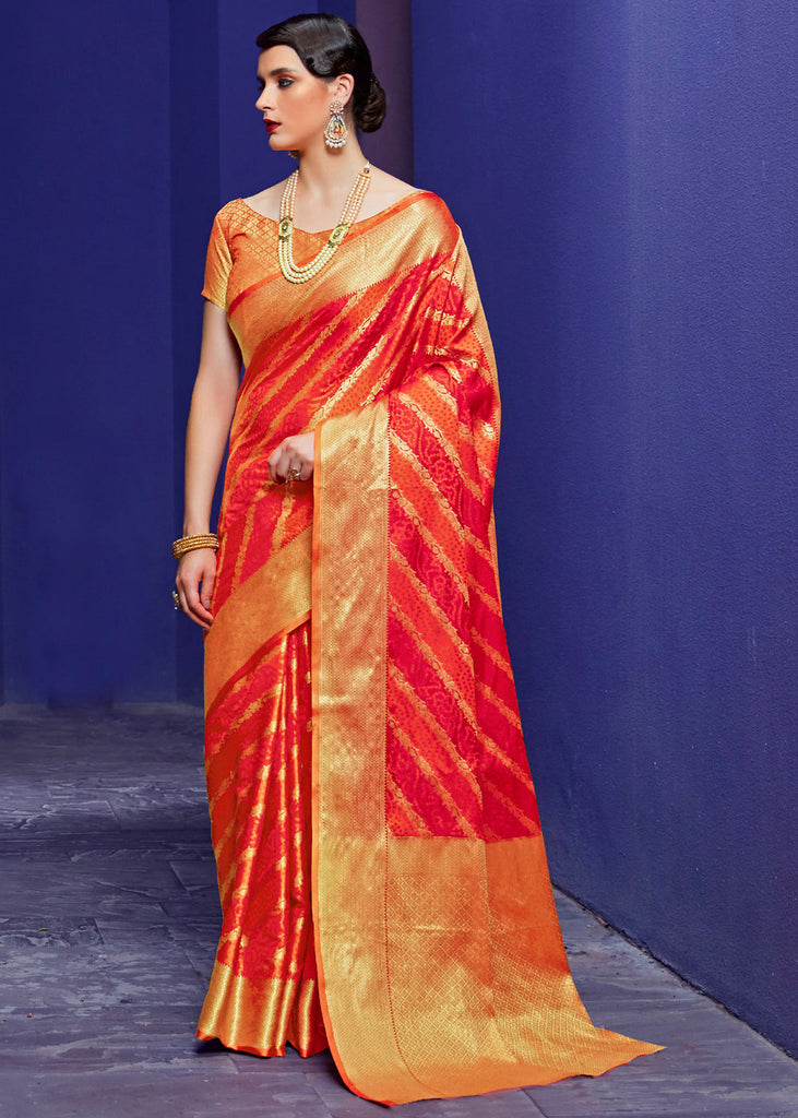 FLAME ORANGE WOVEN PATOLA SILK SAREE (5981165682881)