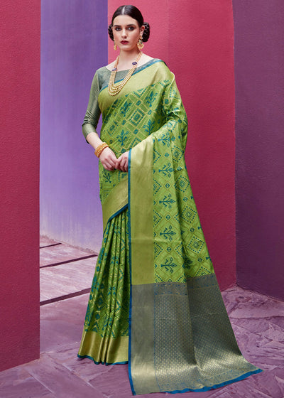 MINT GREEN WOVEN PATOLA SILK SAREE (5981170991297)