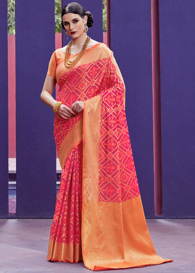 FESTIVE PINK WOVEN PATOLA SILK SAREE (5981174661313)