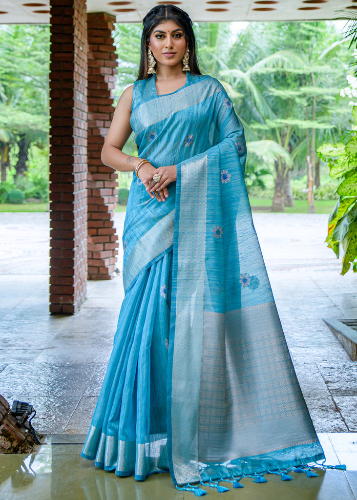 Buy Baby Blue Cotton Saree online-KARAGIRI | LIVE SALE – Karagiri