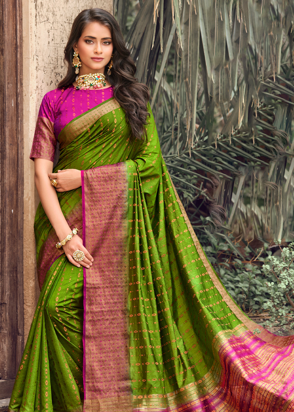 Buy Mesmerizing Mehendi Green Saree With Unstitched Blouse Kalki Fashion  India