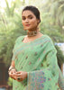 KIWI GREEN WOVEN COTTON LINEN SILK SAREE (6712605868225)