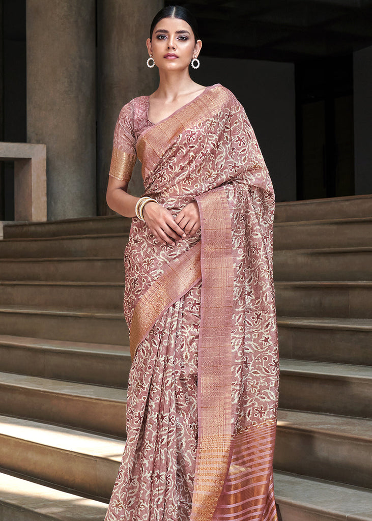 Desert Mauve Woven Banarasi Organza Silk Saree – Zari Banaras