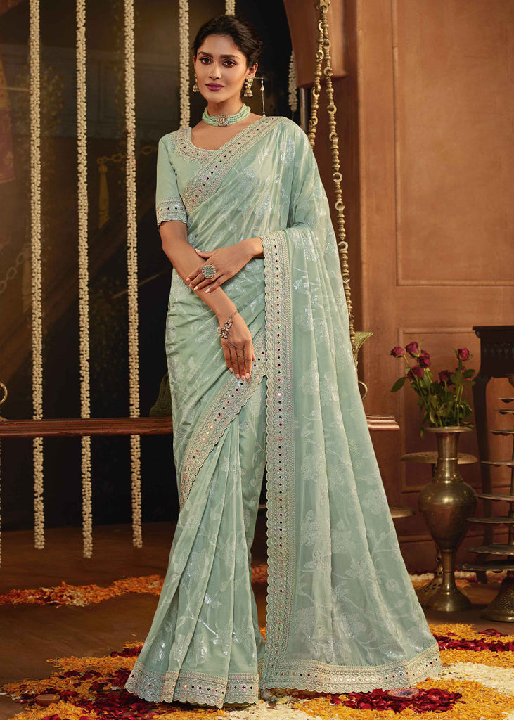 Buy Viscose With Golden Smoke Fabric Saree in Aqua Blue Color Online -  SREV3180 | Appelle Fashion