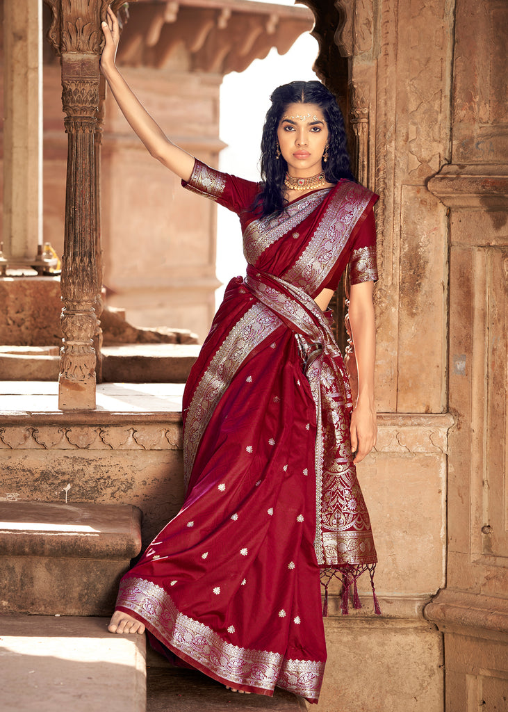 Buy Maroon Sarees for Women by Ri-wah Online | Ajio.com