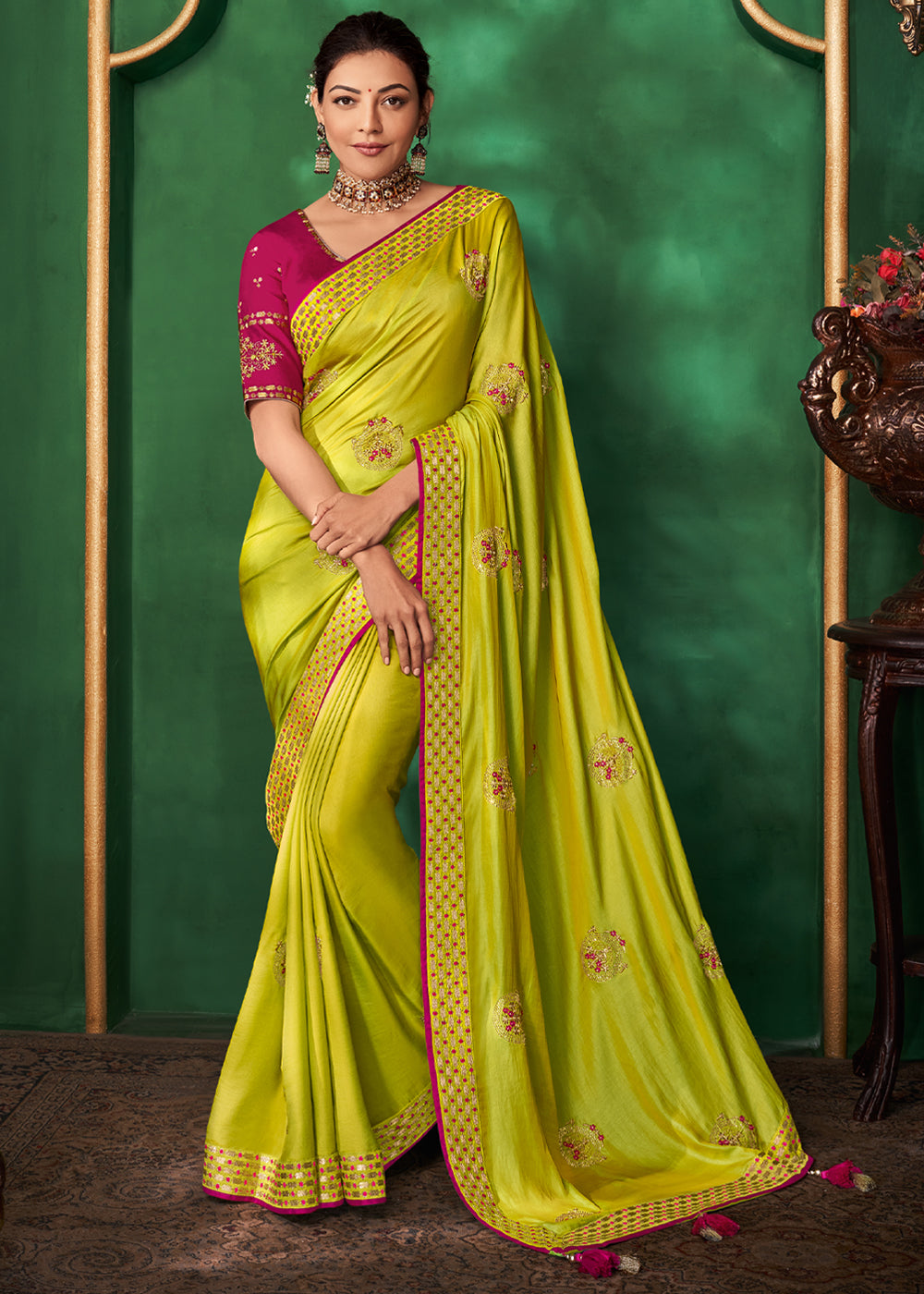 Malavika Mohanan in Lime Green Hand-Dyed Plain Chiffon Saree With Hand –  Geroo Jaipur