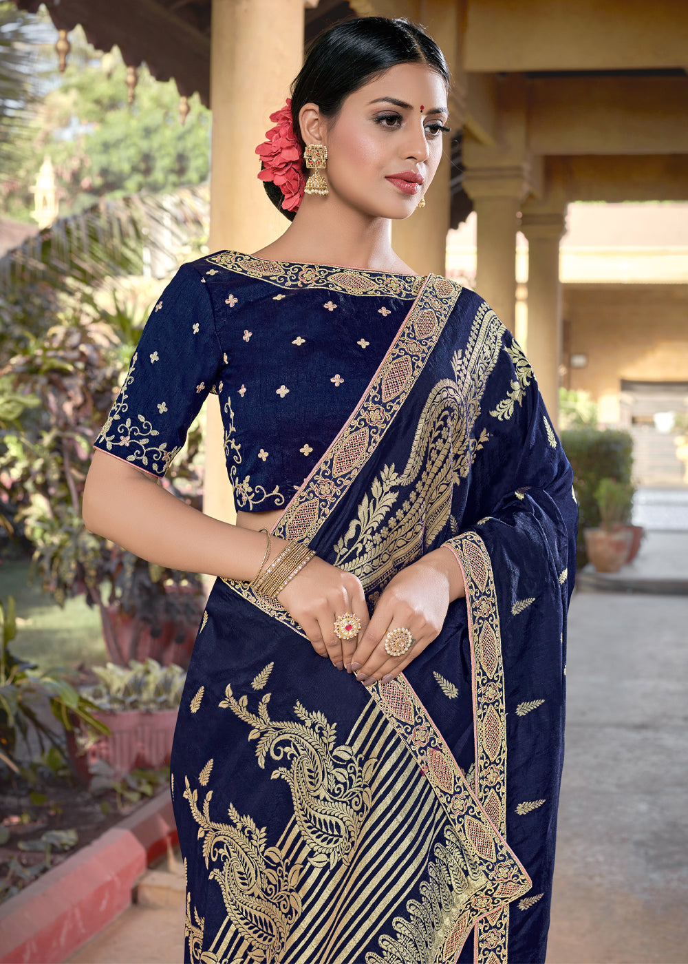 Indigo Blue Shibori Handblock Printed Chanderi Silk Saree – ArtizenWeaves