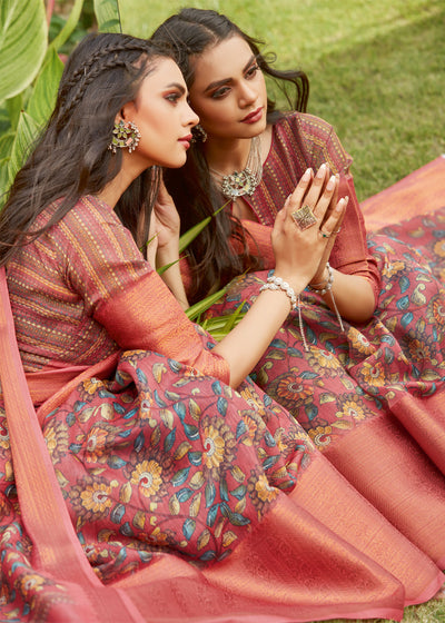 DRIED ROSE PINK JAMEWAR WEAVE SAREE (6846768120001)