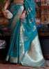 TEAL BLUE WOVEN BANARASI ORGANZA SILK SAREE