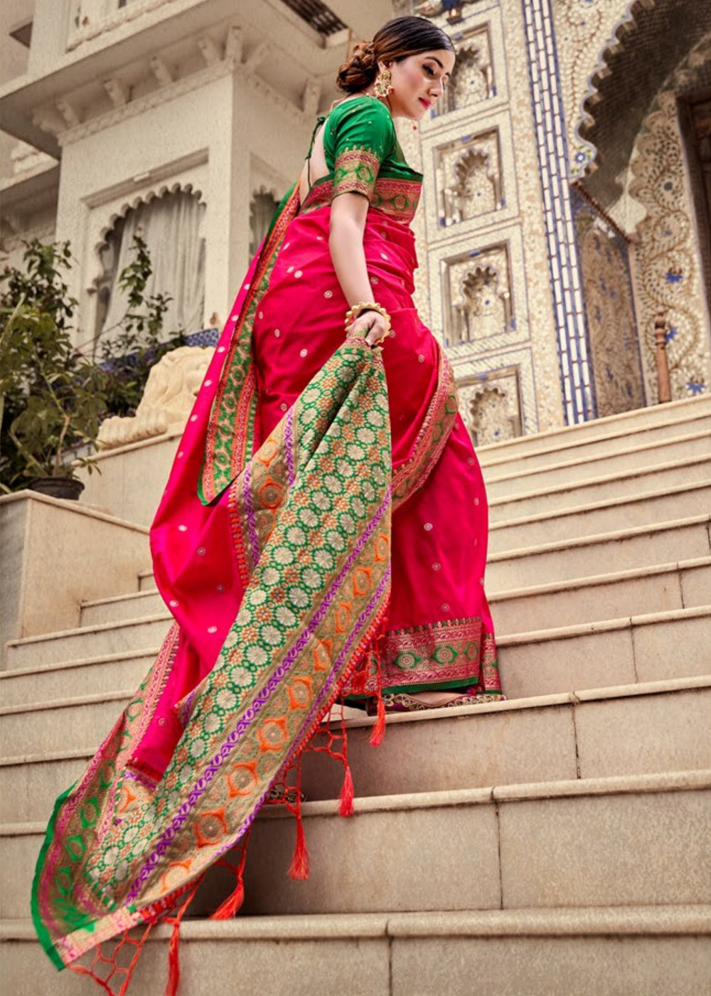 Cherry Red Patola Print Saree