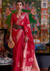 Raspberry Red Woven Banarasi Organza Silk Saree