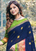 ROYAL BLUE WOVEN COTTON SAREE (6846871666881)