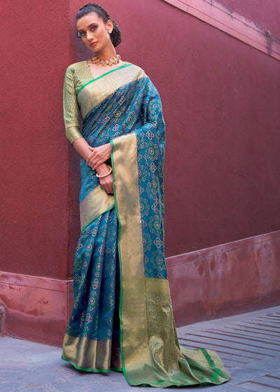 SPANISH BLUE WOVEN PATOLA SAREE (6624281854145)