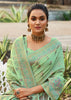 KIWI GREEN WOVEN COTTON LINEN SILK SAREE (6712605868225)