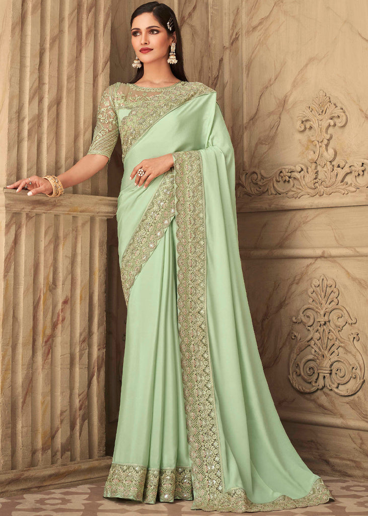 Mint Green Embellished Saree – abhinavmishra