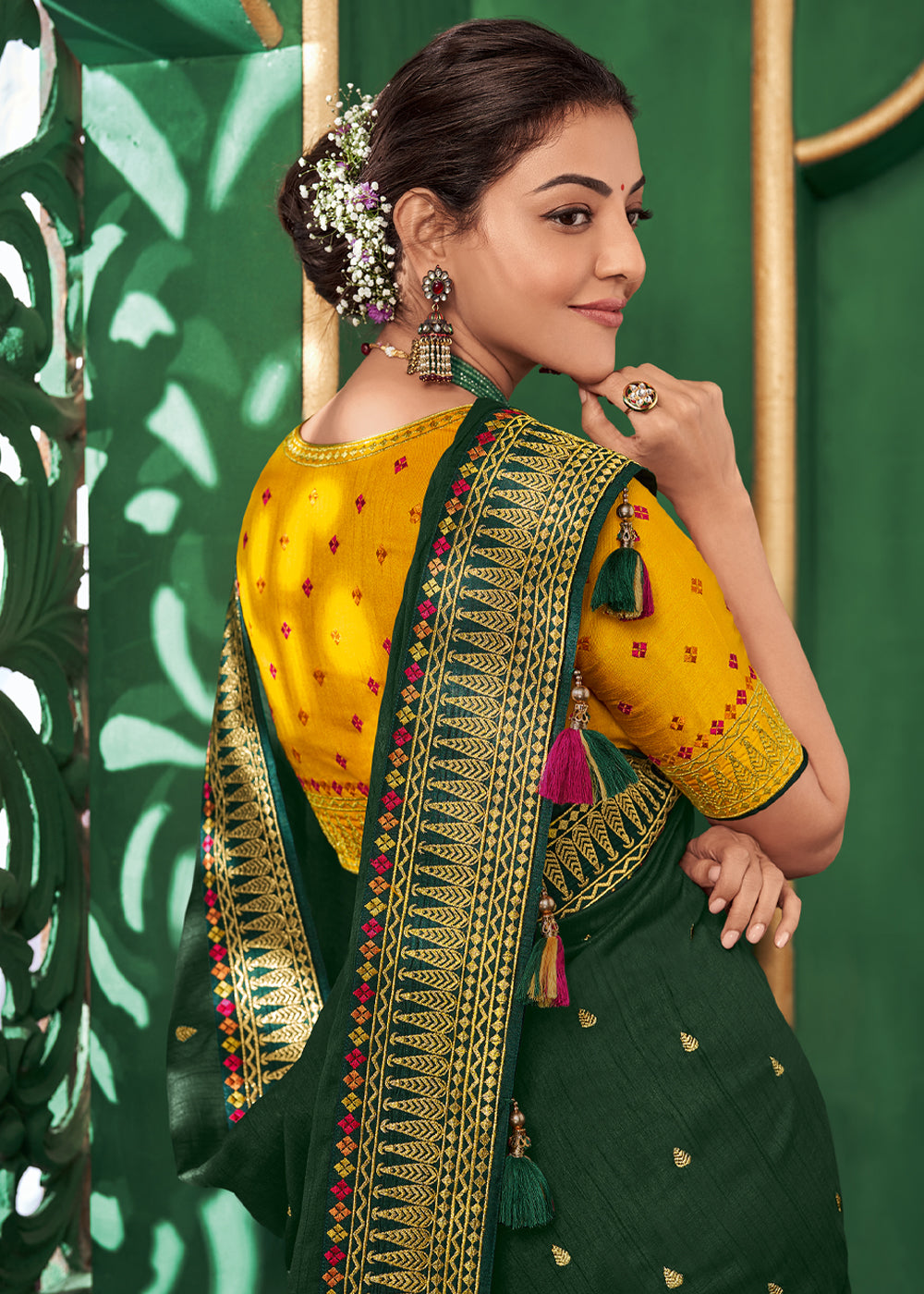 Buy online Women's Bordered Green Colored Saree With Blouse from ethnic  wear for Women by Florence for ₹329 at 81% off | 2024 Limeroad.com