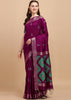 WINE PURPLE WOVEN TEXTURED COTTON SILK SAREE