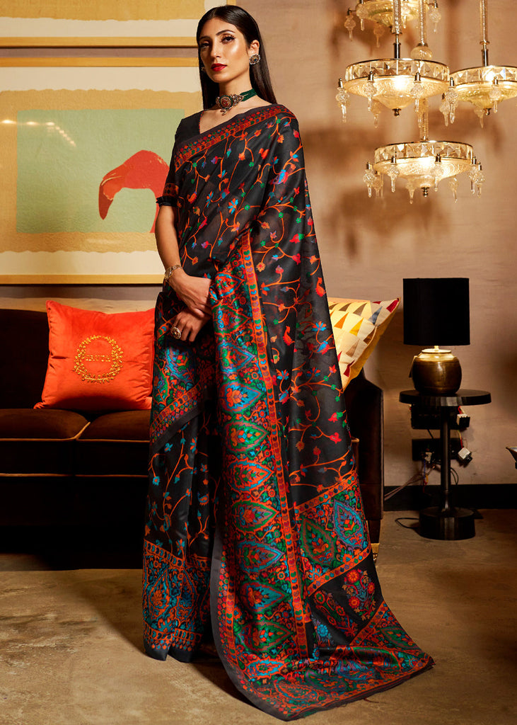 Royal Black Woven Jamewar Banarasi Saree (5893546573975)