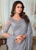 POWDER GREY WOVEN SATIN SILK SAREE