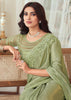 BASIL GREEN DESIGNER EMBROIDERED SATIN SILK SAREE