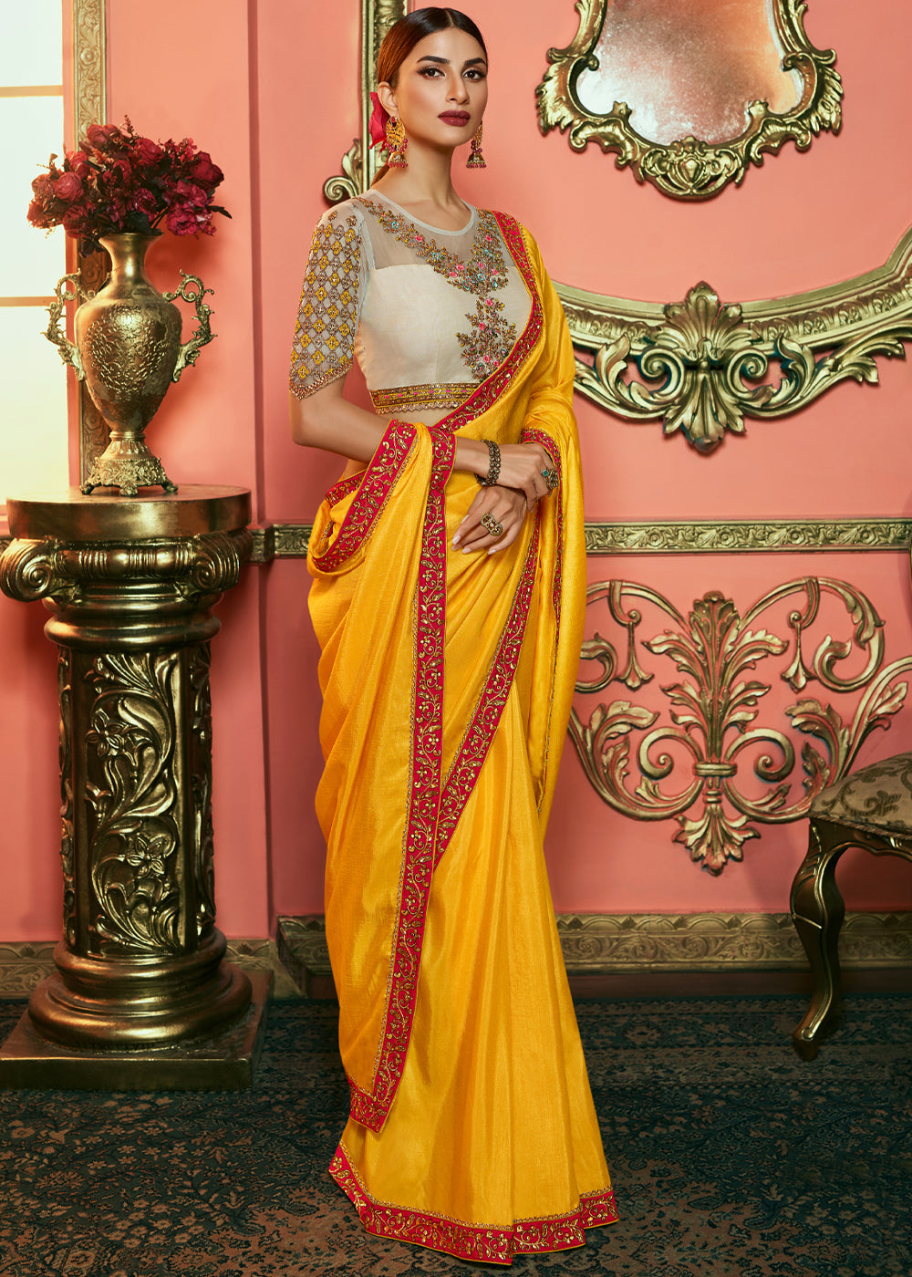 Kanjivaram Silk Yellow Saree with Handwork Blouse – Sunasa