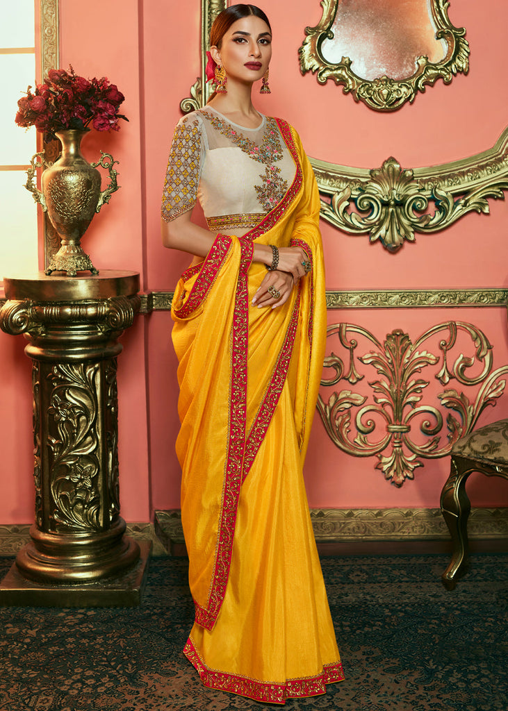 Buy BK Fashion Embellished Bollywood Art Silk Yellow Sarees Online @ Best  Price In India | Flipkart.com