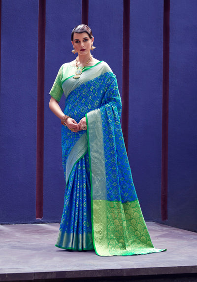 VICTORIA BLUE WOVEN PATOLA SILK SAREE (5981179838657)