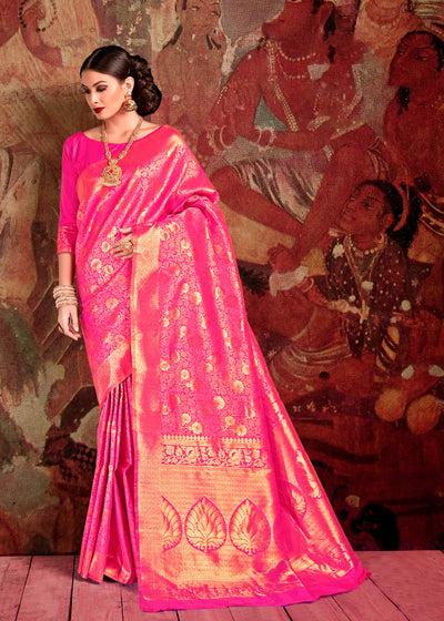 Fuchsia Pink Kanjivaram Saree (5763290824855)